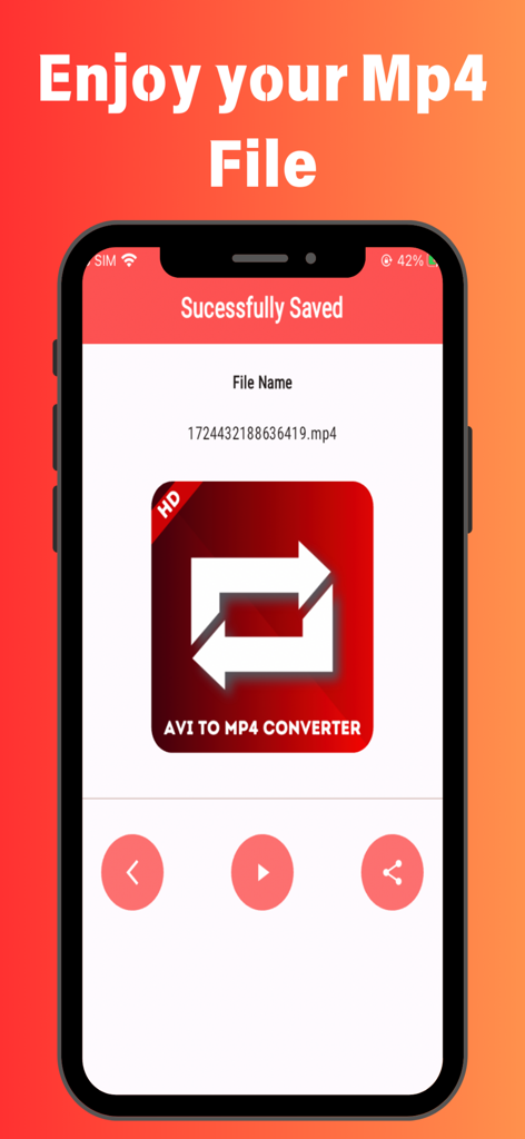 Avi to Mp4 Video Converter - Avi to Mp4 Video Converterアプリの成功画面、動画が保存されたことを確認