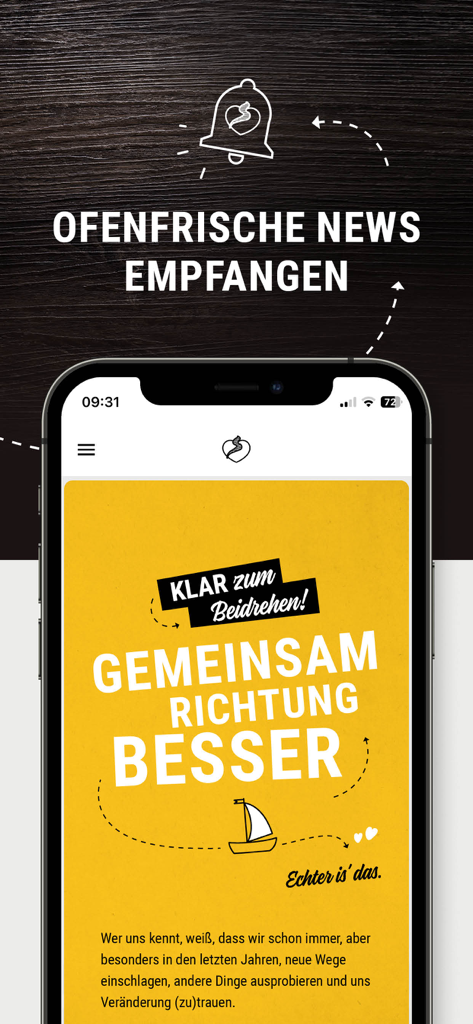 Backbord - A smartphone screen showing the news section of the Backbord bakery app with maritime branding.