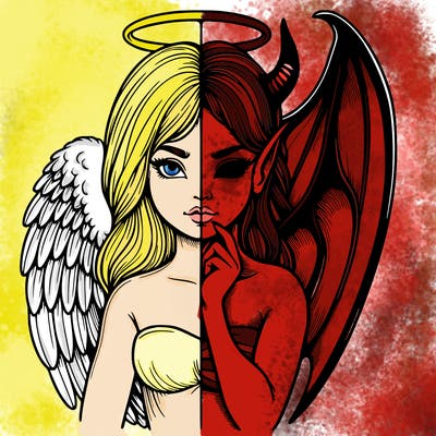 realistic angel half demon