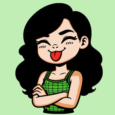 realistic girl crossing her arms and wearing a tank top with her tongue held out she has long hair