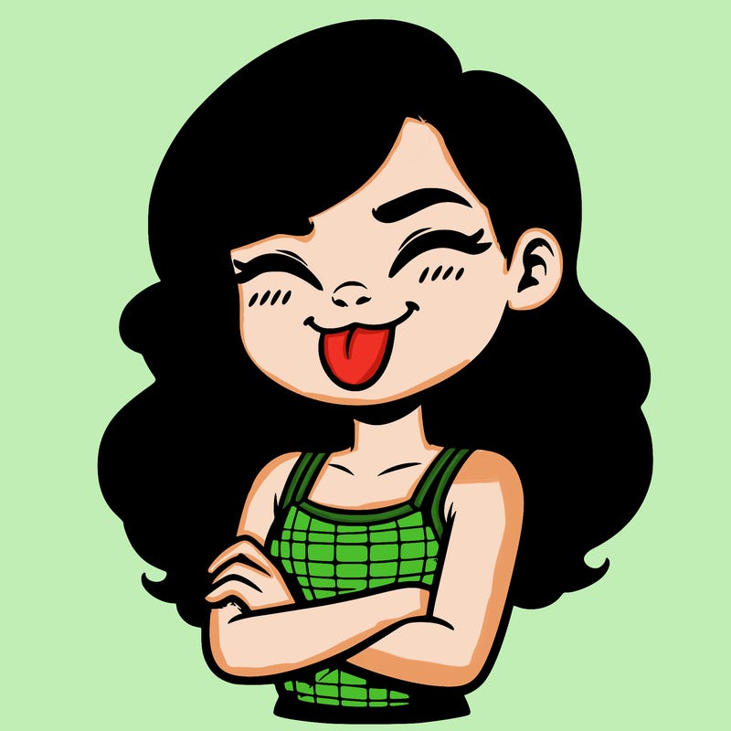 realistic girl crossing her arms and wearing a tank top with her tongue held out she has long hair