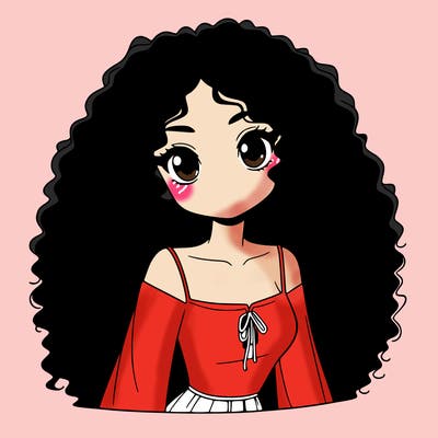 a black anime girl with long afro hair