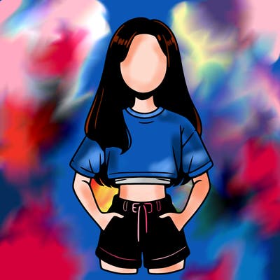 no face girl in crop top and shorts realistic