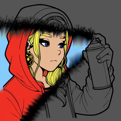 a realistic girl, spray painting