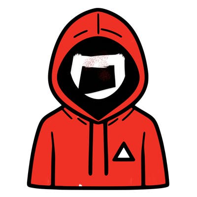 a person with non face waering a hoodie with a small triangle symbol