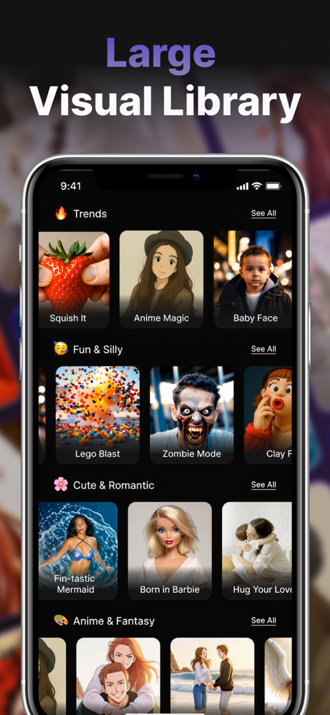 Muse: AI Video,Photo Generator - Muse AI app interface displaying a large library of creative photo and video generation styles