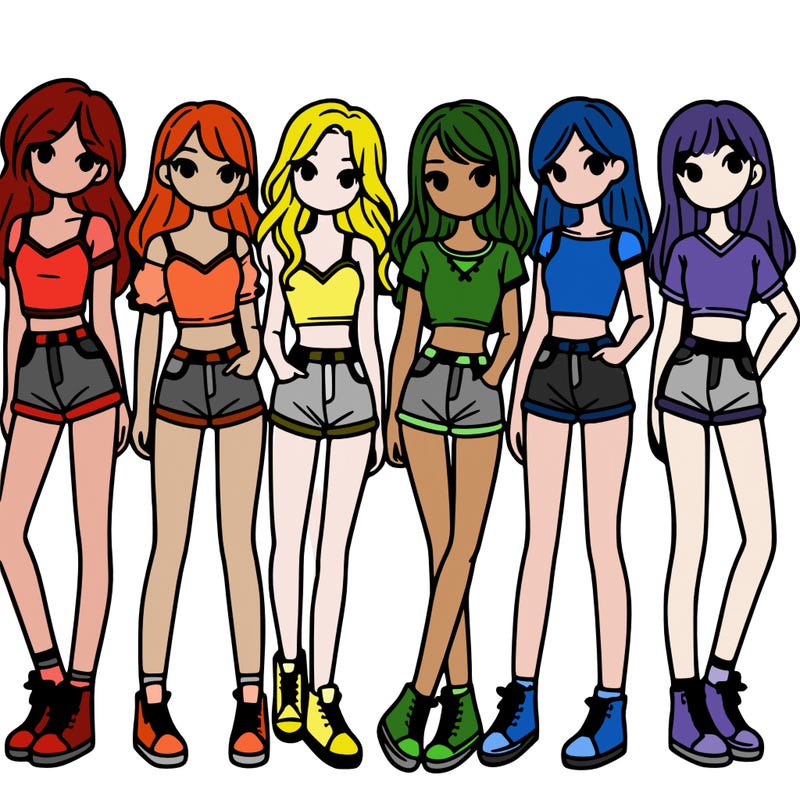 a group of girls wearing crop tops and shorts