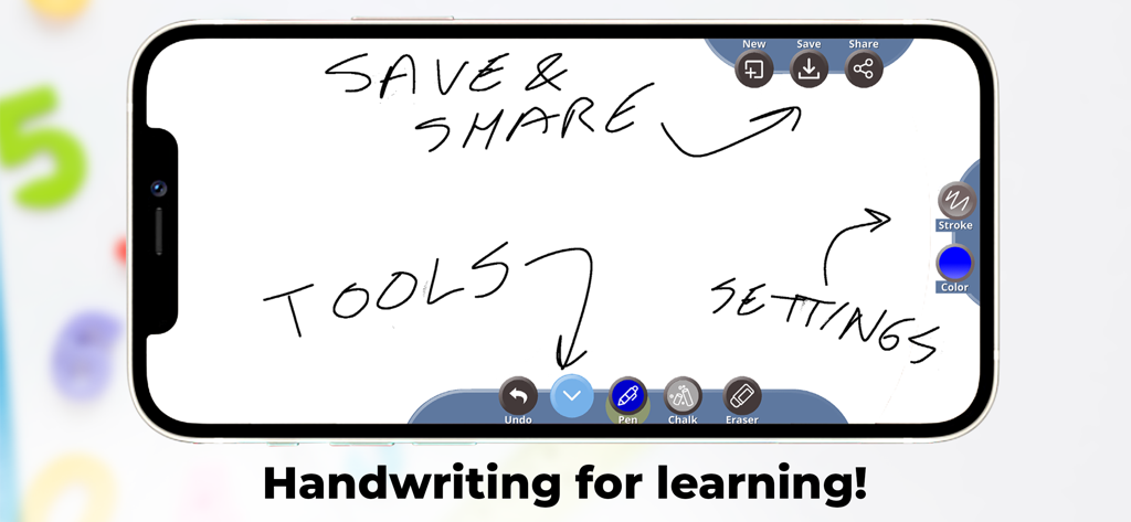 A smartphone interface showing digital whiteboard tools and handwriting for learning.
