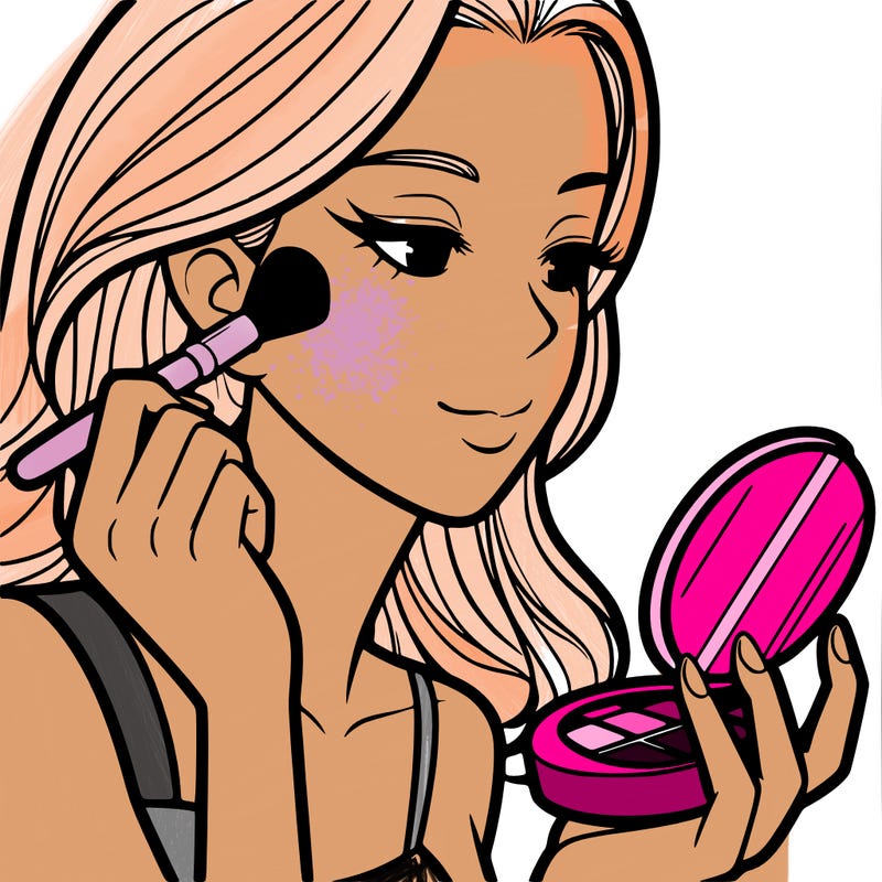 little girl putting on makeup