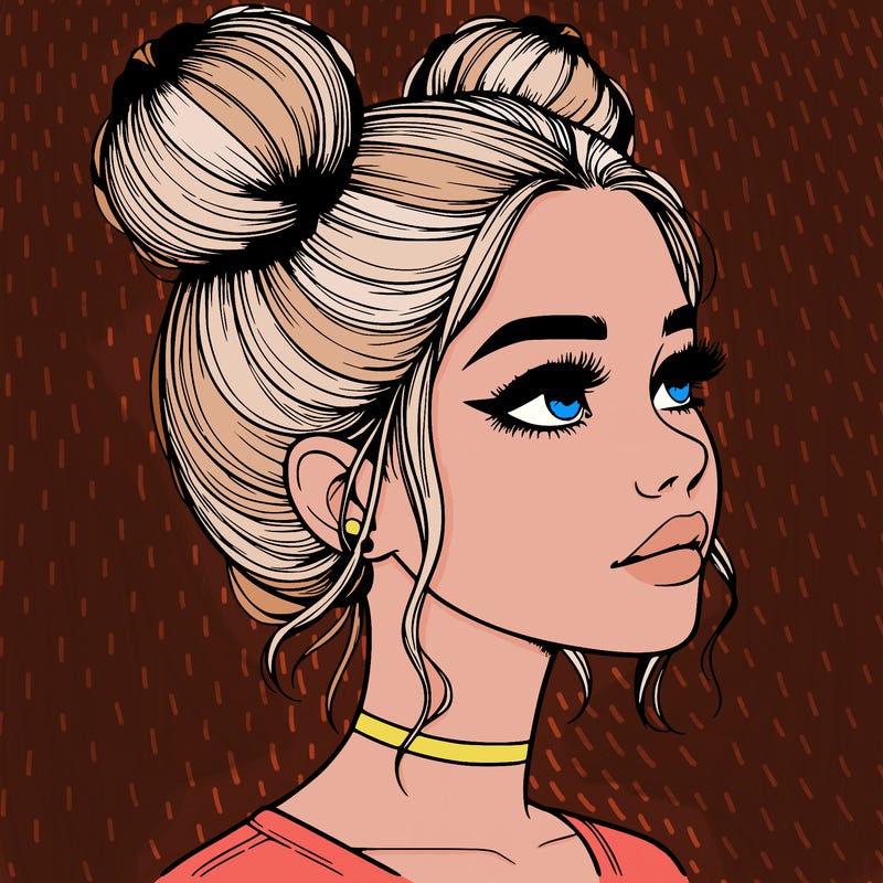realistic girl with buns on the top of her head