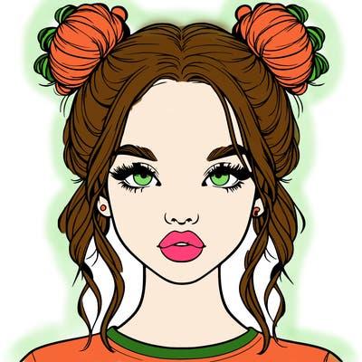 realistic girl with two buns in hair and lips