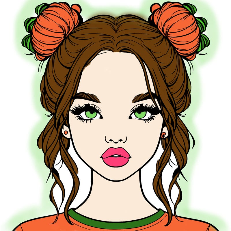 realistic girl with two buns in hair and lips