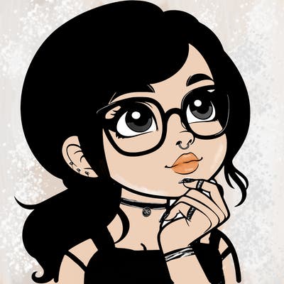 realistic girl with glasses thinking