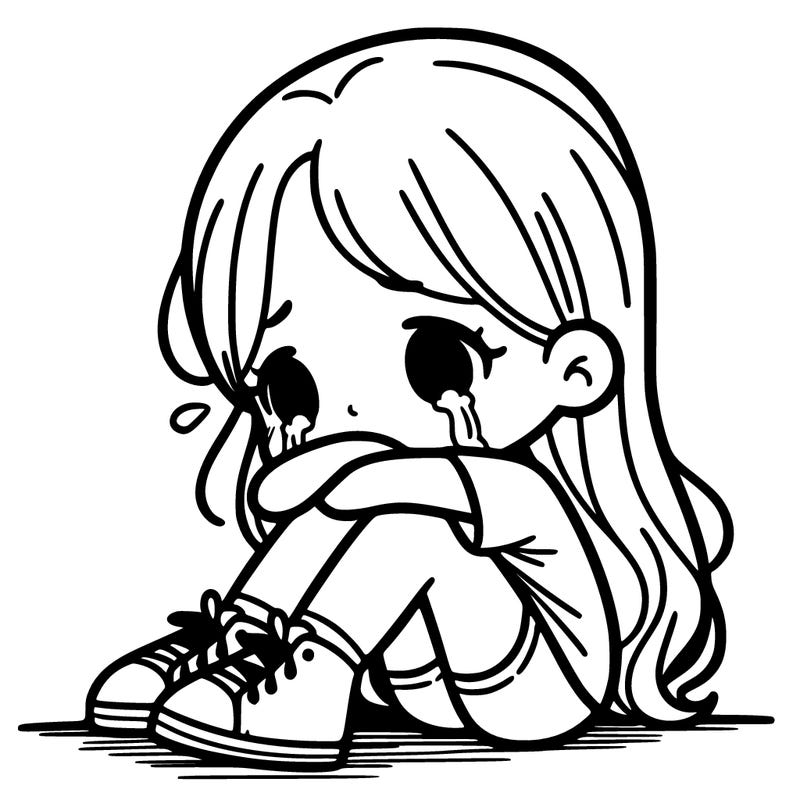 girl sitting with her legs to her chin, crying