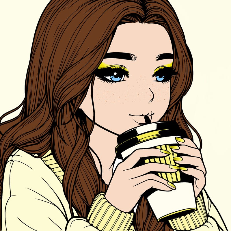 realistic girl drinking coffee