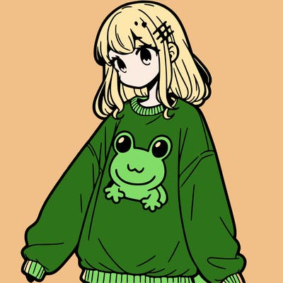 girl wearing frogging sweatshirt