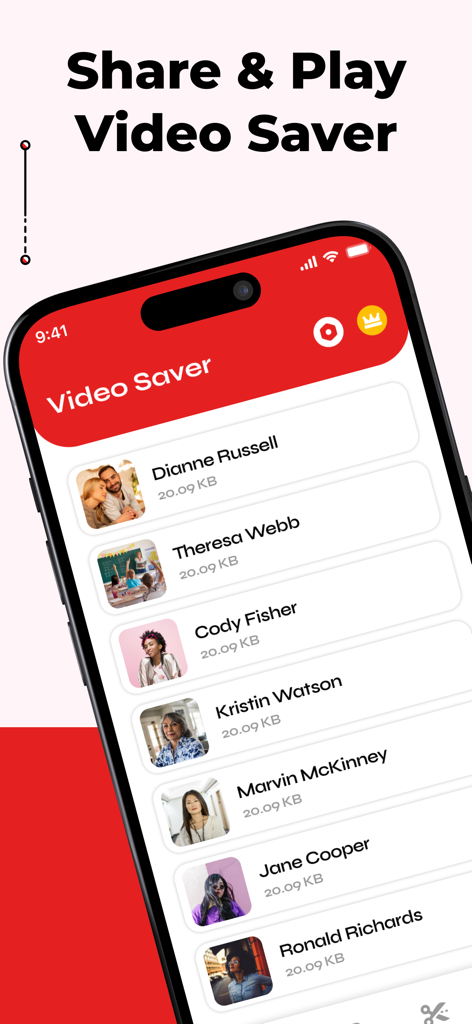Interfaccia di un'app mobile che mostra un elenco di video salvati con nomi e miniature