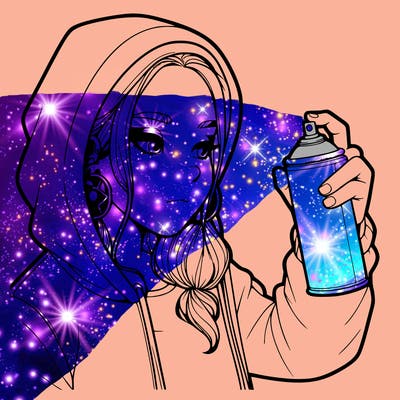 a realistic girl, spray painting