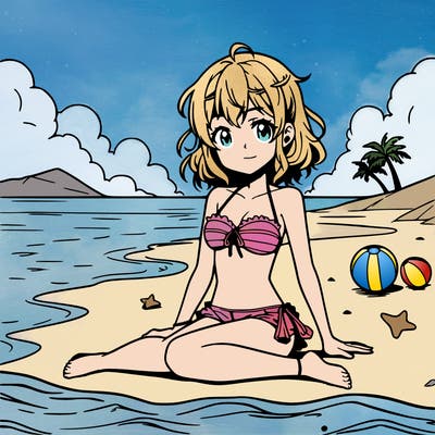 anime woman on the beach