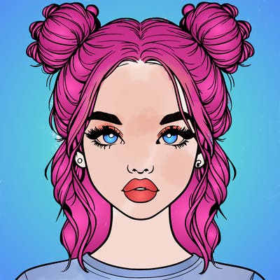 realistic girl with two buns in hair and lips