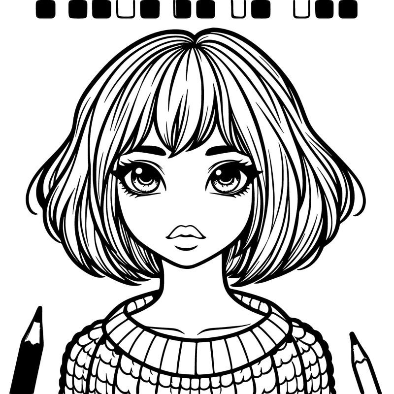 girl with bob hair short/long realistic deatail