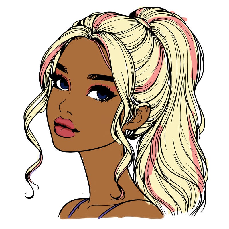 realistic girl with a ponytail on her hair and lips