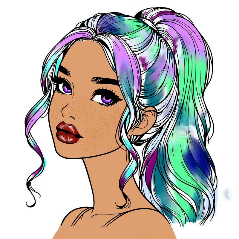 realistic girl with a ponytail on her hair and lips