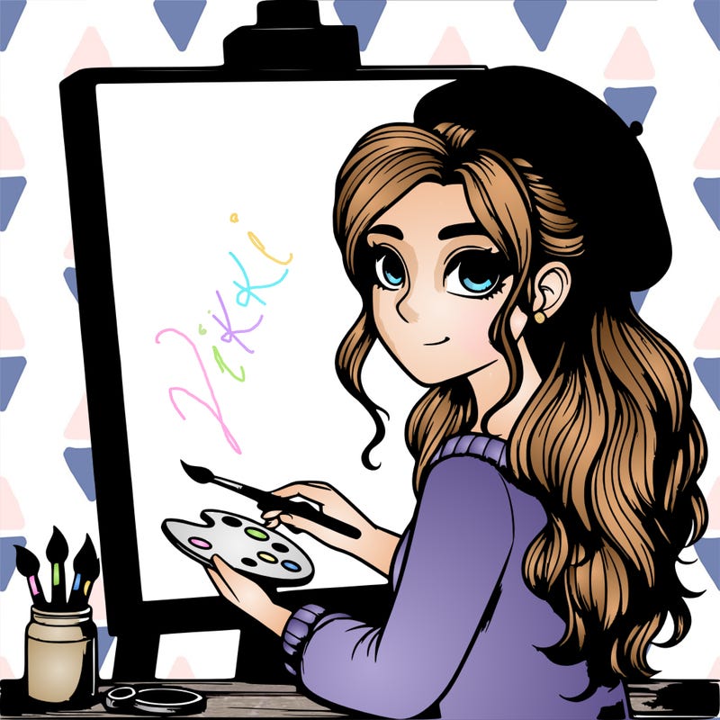 realistic girl artist painting a blank canvas