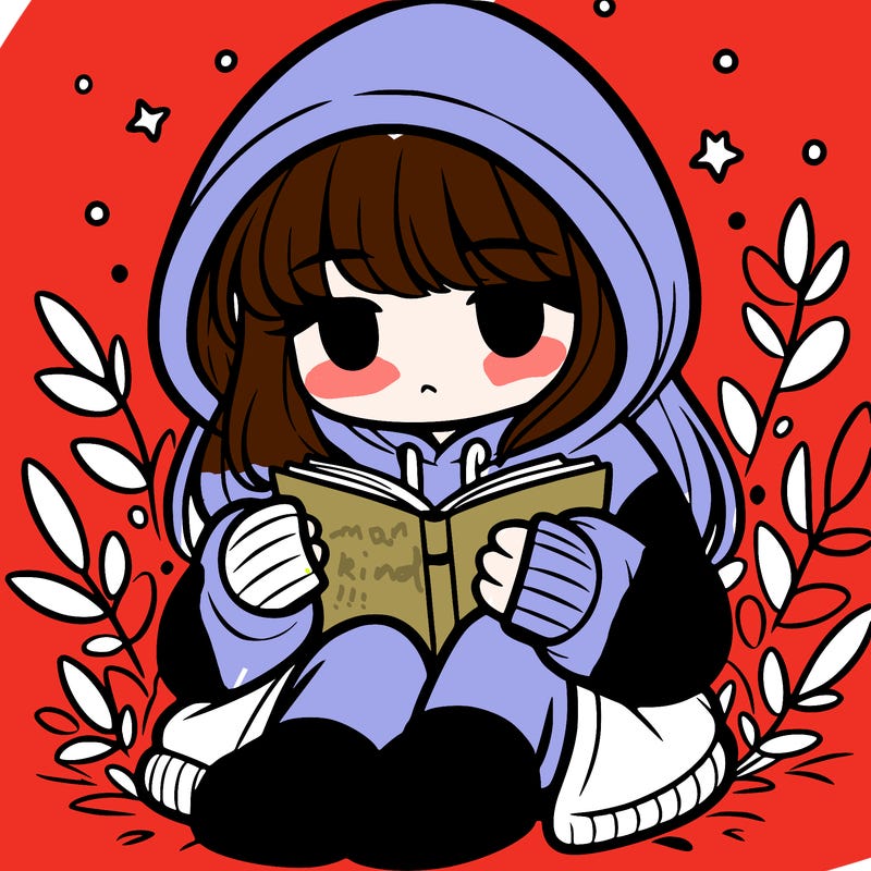 girl in oversized hoodie reading a book