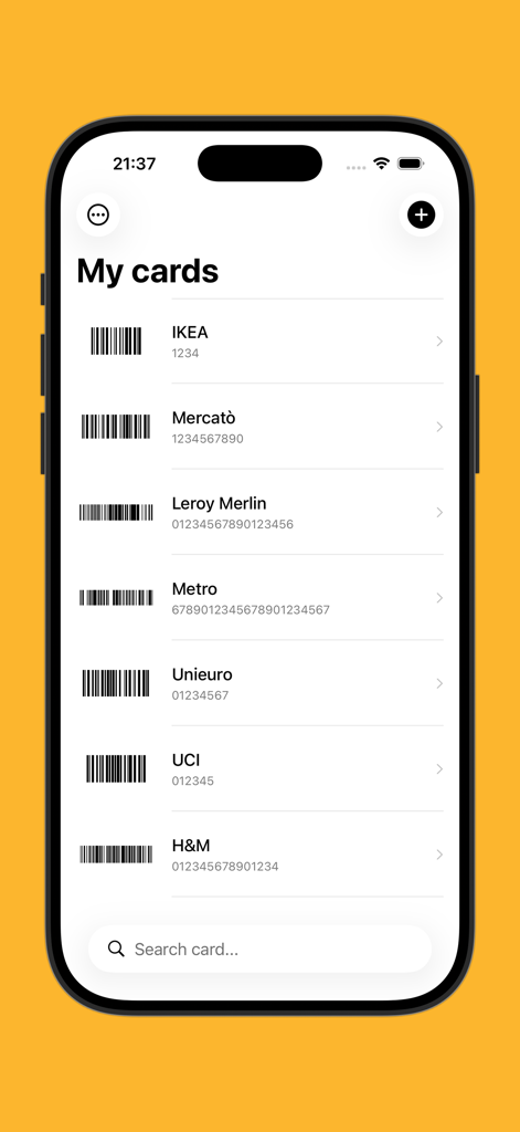 Kard - A minimalist list of digital loyalty cards with barcodes in the Kard app on iPhone