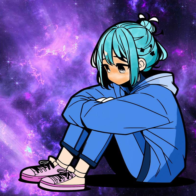sad anime girl sitting alone