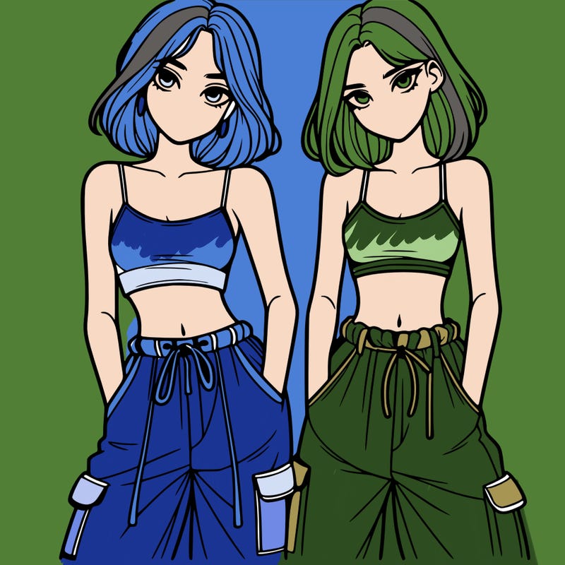 two girls with crop top with baggy pants