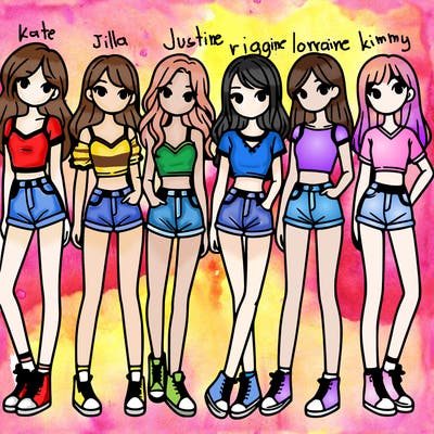 a group of girls wearing crop tops and shorts