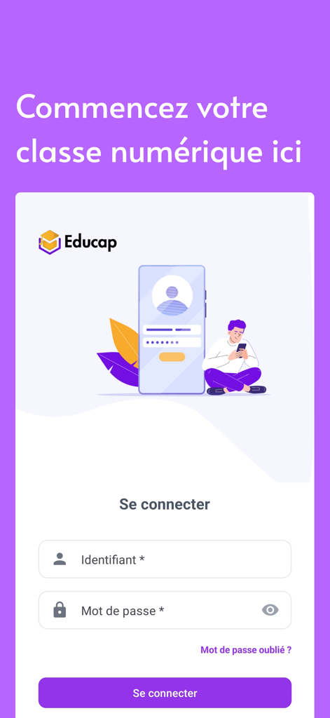Educap - Educap mobile app login screen for digital school management