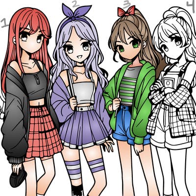 teen manga girls group of 4