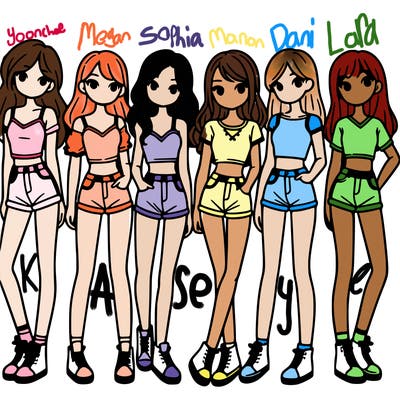 a group of girls wearing crop tops and shorts