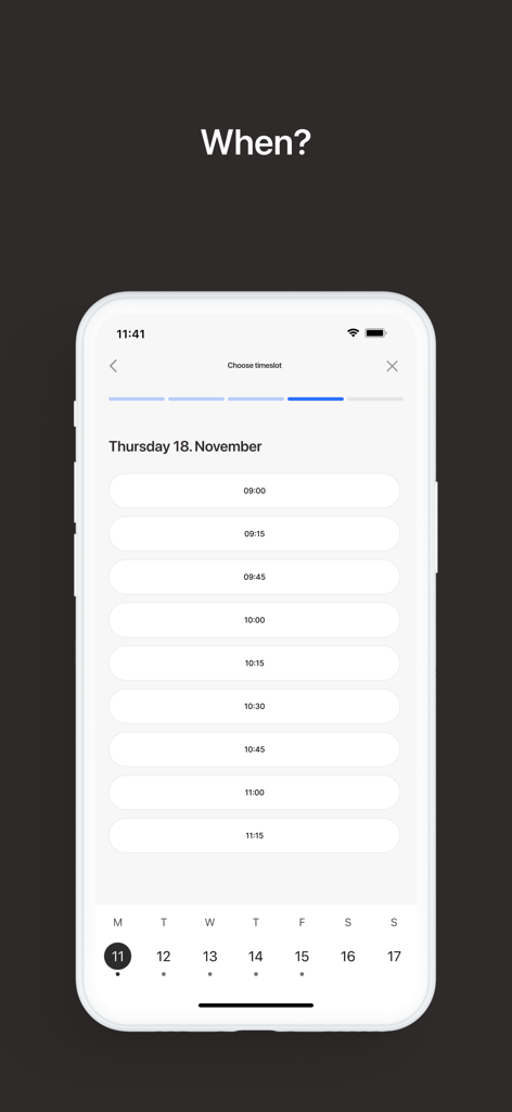 Pantalla de la aplicación Noona para elegir una franja horaria para la cita.