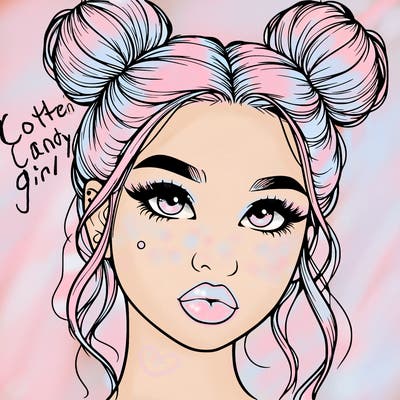 realistic girl with two buns on her hair and lips