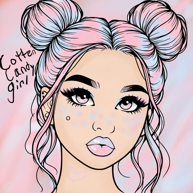 realistic girl with two buns on her hair and lips