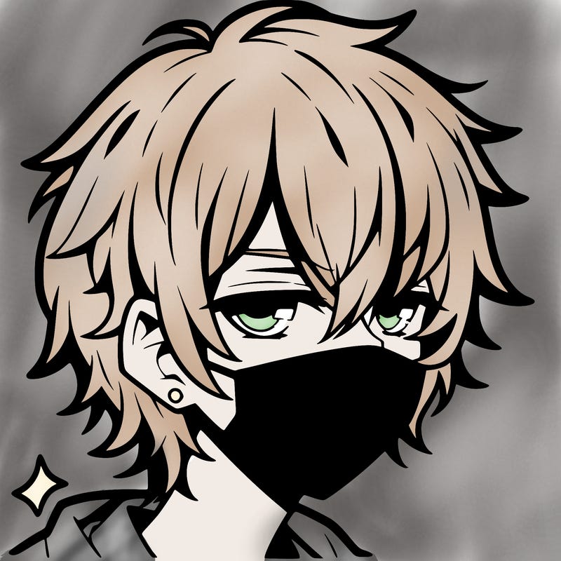 manga emo boy with hair covering one eye with a mask over his mouth
