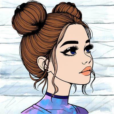 realistic girl with buns on the top of her head