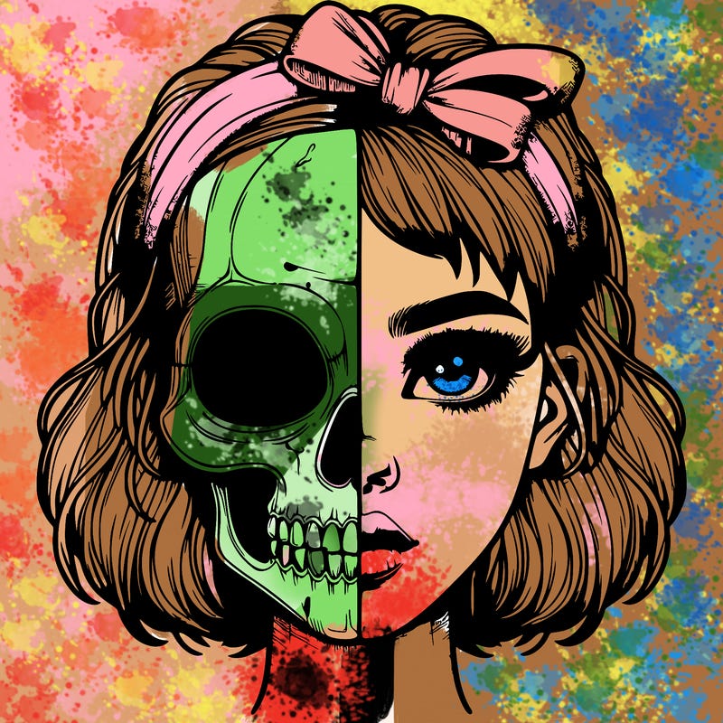 realistic girl with half skull mask