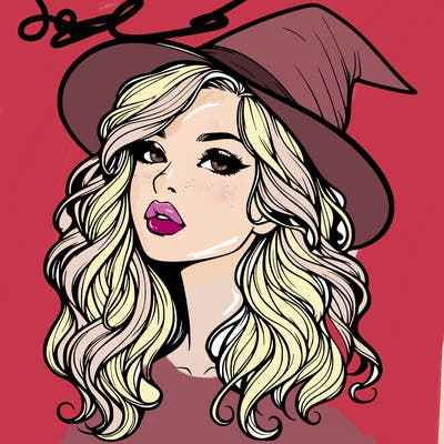 realistic witch girl with wavy hair and lips