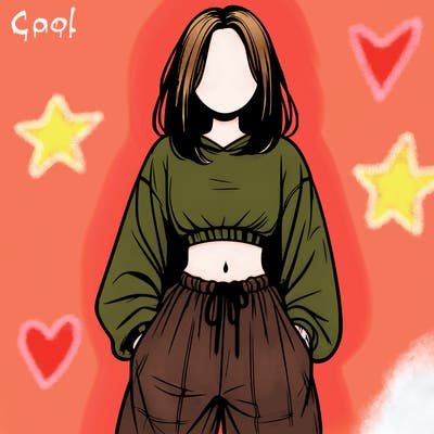 realistic girl faceless with baggy pants and a crop top