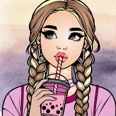 realistic girl with braided hair drinking boba