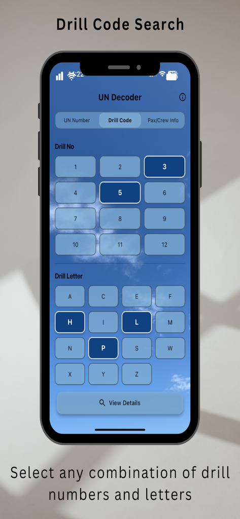 UN Decoder & Hazmat - Tela do aplicativo Decodificador e Hazmat UN para pesquisa de código de perfuração de aviação