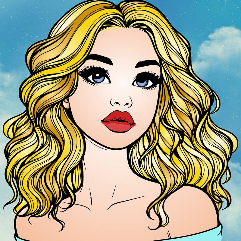 realistic girl with wavy hair and lips