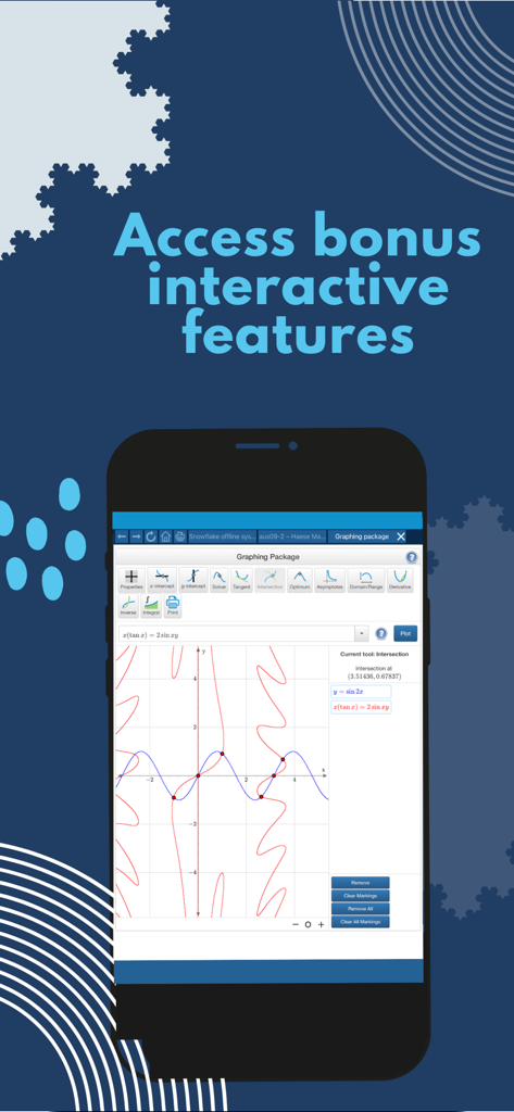 Interactive graphing tool within the Snowflake app showing mathematical function plots