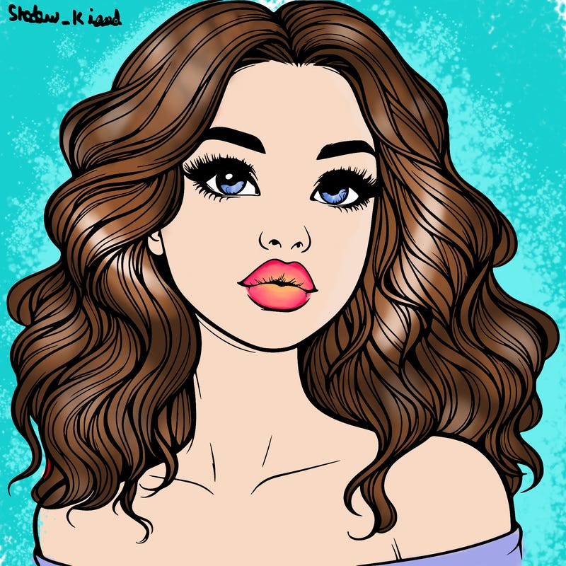 realistic girl with wavy hair and lips
