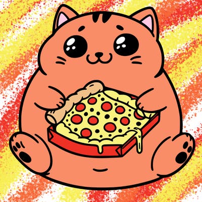 fat cat with pizza